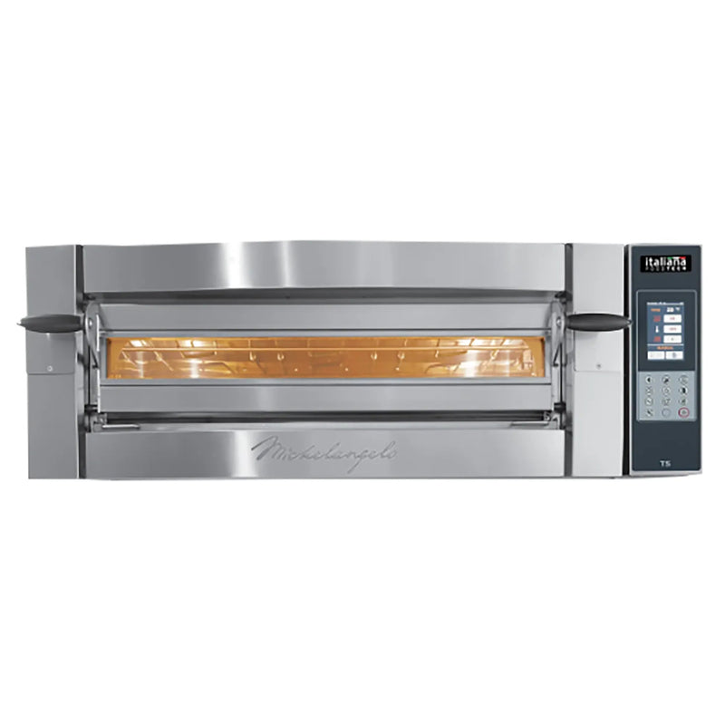 Italiana Food Tech ML635 electric 28 x 42 inch Michelangelo single deck pizza oven with digital controls, front view