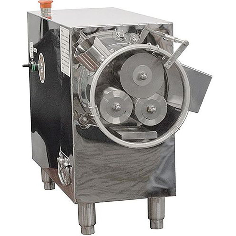 Juicernet SC-3 sugar cane juicer, NSF certified, stainless steel housing with three pressing rollers, front view