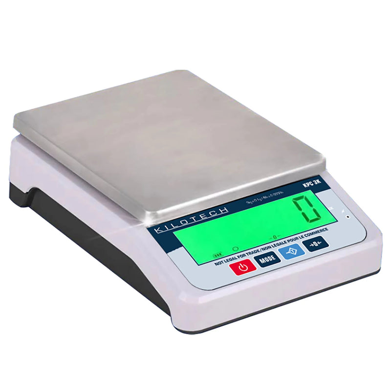 Kilotech KPC 3K and 15K portioning scale, white base with stainless steel pan and green backlit display