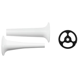 KitchenAid KSMSSA plastic sausage stuffer kit with two white stuffing tubes and black separator plate