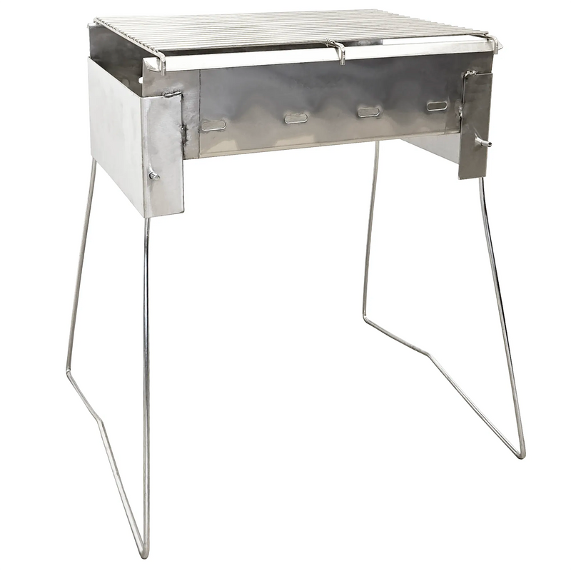 Marsili & Son SBBQ-S Camper spiedini BBQ grill, compact stainless steel box on folding wire legs, lid closed