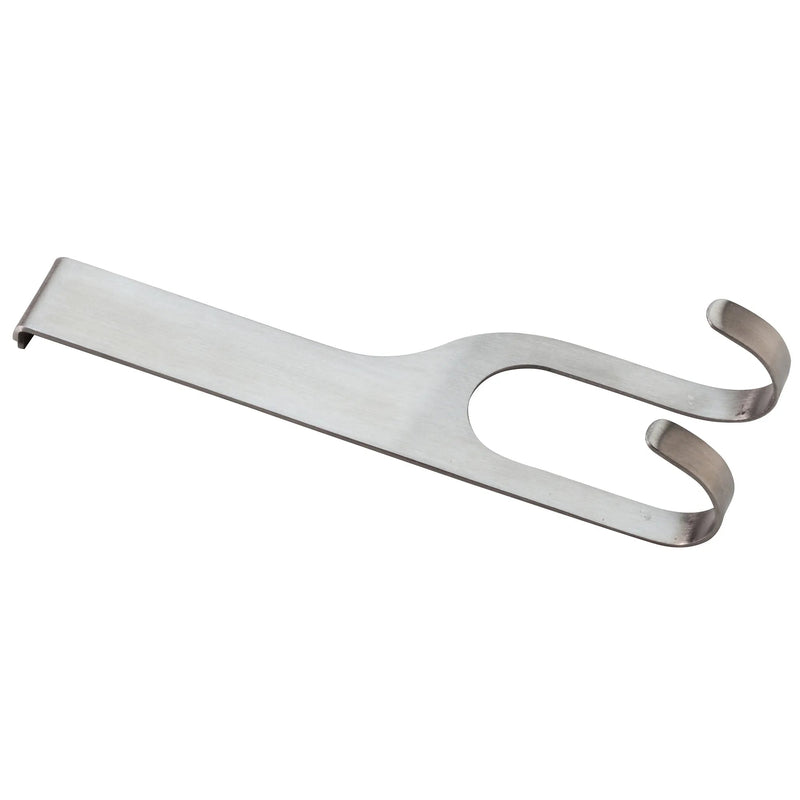 Mercer Culinary double magnetic hook set of 2, side view of the forked brushed stainless steel double hook