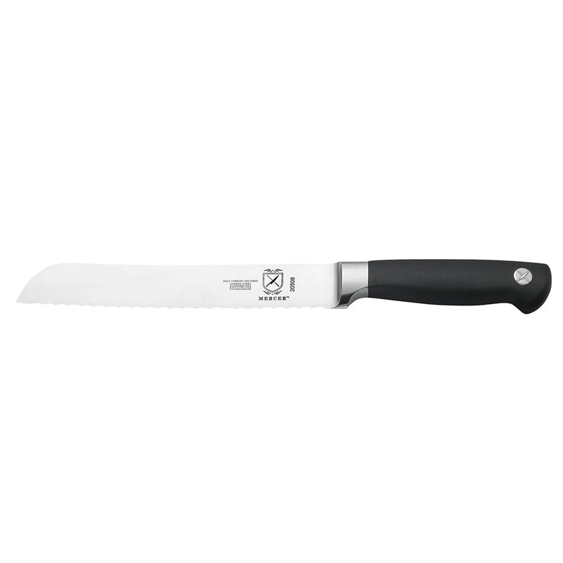 Mercer Culinary Genesis 8-inch bread knife with wavy serrated stainless steel blade and black non-slip handle