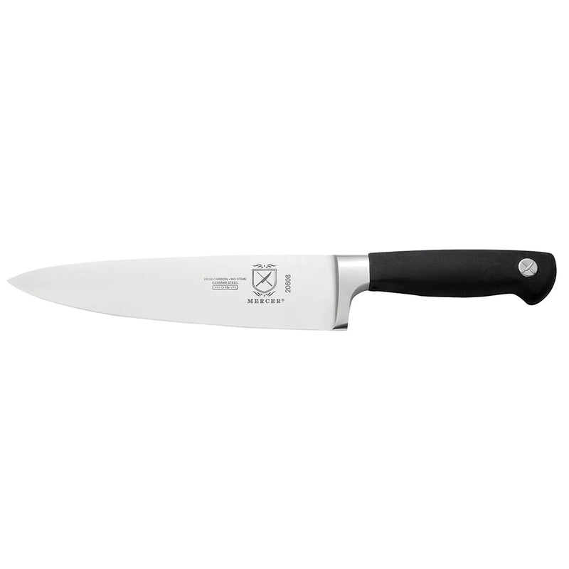 Mercer Culinary Genesis 8-inch chef's knife with forged stainless steel blade, full bolster and black non-slip handle