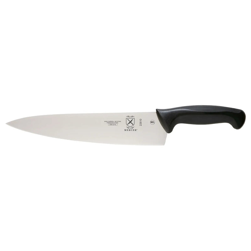 Mercer Culinary Millennia 10-inch chef's knife with stainless steel blade and black textured ergonomic handle