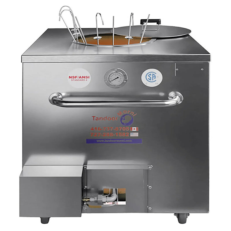 Morni T04 34-inch wide natural gas or propane tandoori oven in stainless steel with front burner box, front view
