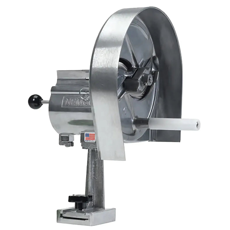 Nemco 55200AN series Easy Slicer fruit and vegetable slicer/shredder, aluminum with hand crank, angled view
