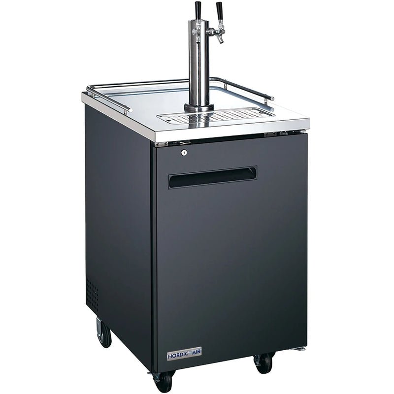 Nordic Air KGR-30-24 24-inch single door black keg beer dispensing cooler with chrome tap tower and stainless top