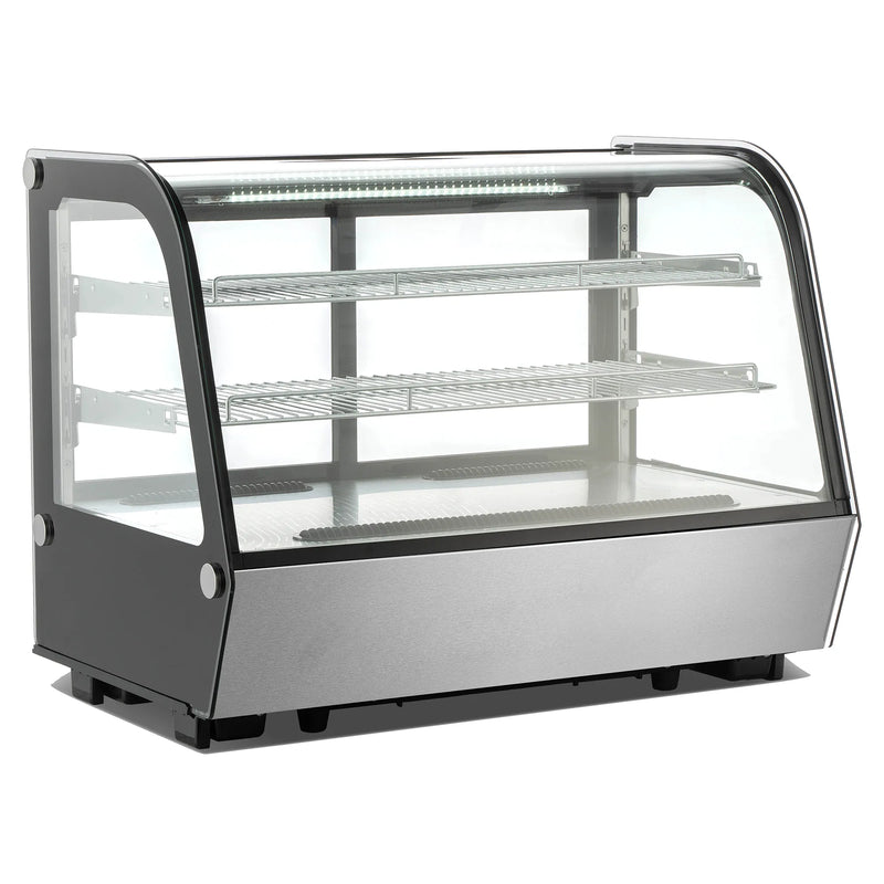 Nordic Air NCCP-35 35-inch countertop curved glass refrigerated pastry display case, black and stainless, front view