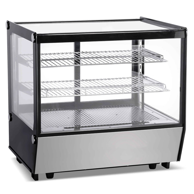 Nordic Air NSCP-28 28-inch countertop square glass refrigerated pastry display case with wire shelves, front view