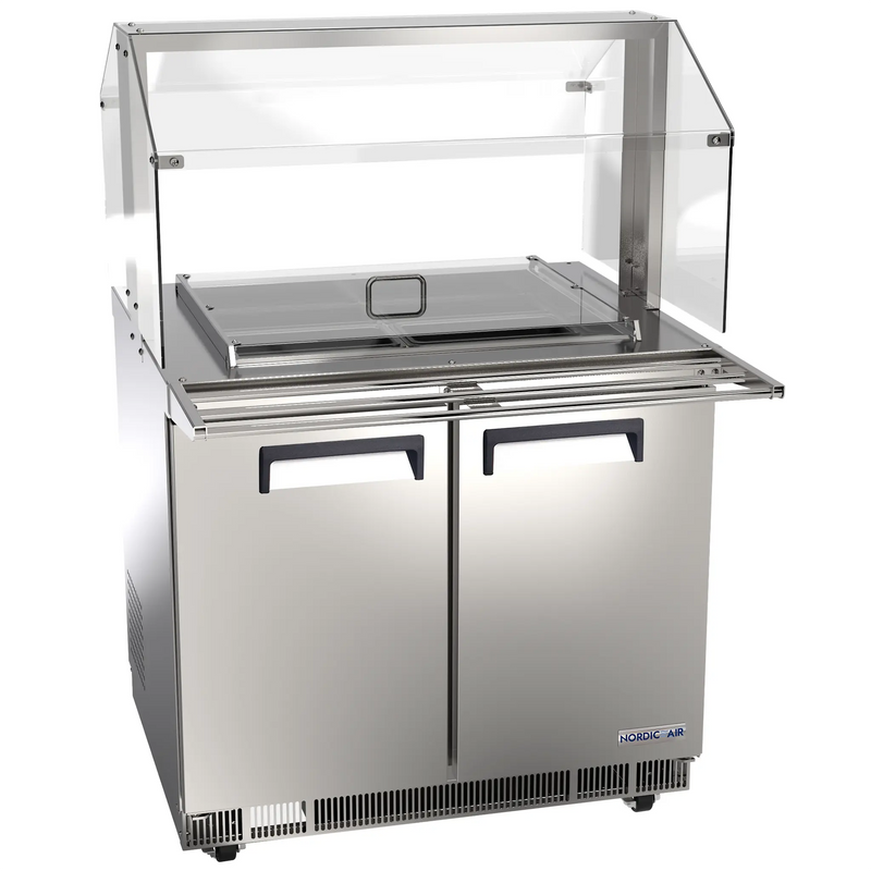 Nordic Air SBAR-36 double door 36-inch stainless steel salad bar refrigerator with glass sneeze guard