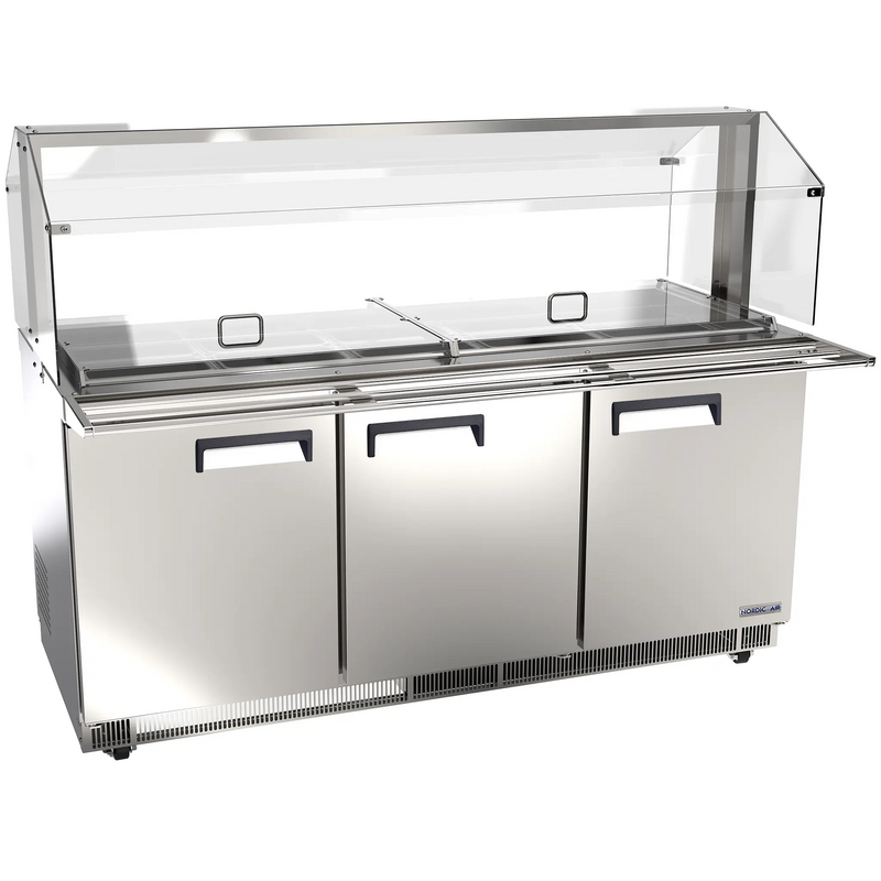 Nordic Air SBAR-72 triple door 72-inch stainless steel salad bar refrigerator with glass sneeze guard