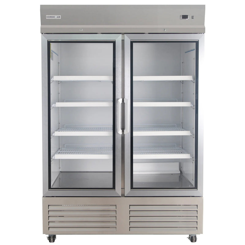 Nordic Air SGF-48C double glass door 54-inch wide stainless steel reach-in freezer, front view