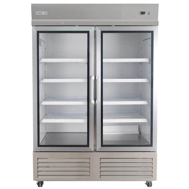 Nordic Air SGR-48C double glass door 54-inch wide stainless steel reach-in refrigerator, front view