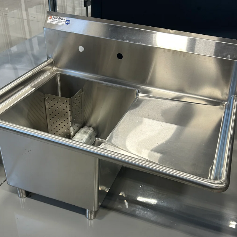 **OPEN BOX** Phoenix SS1C-1818-RD Heavy Duty 16 Gauge Single Stainless Steel Sink with Right Side Drainboard