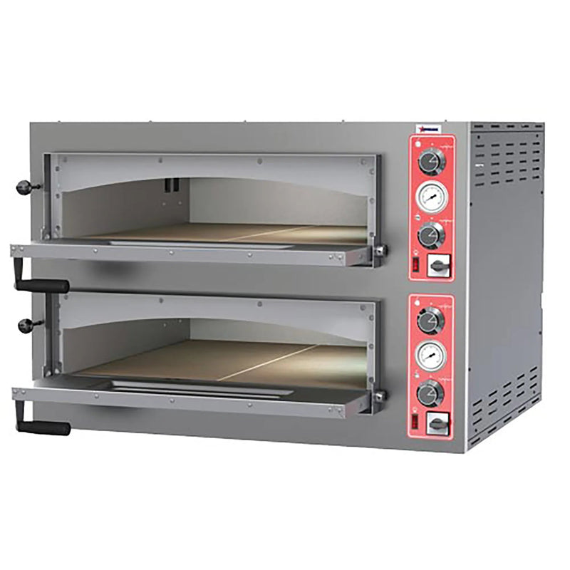 Omcan 40636 Entry Max Series electric 28-inch double deck countertop pizza oven, 220V, with two window doors