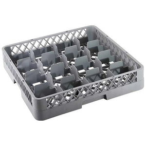 Omcan 43501 grey polypropylene 16 compartment glass rack with open lattice sides for commercial dishwashers