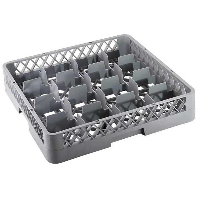 Omcan 43501 grey polypropylene 16 compartment glass rack with open lattice sides for commercial dishwashers