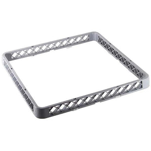 Omcan 43504 grey polypropylene open dishwasher rack extender with lattice sides and no dividers, angled view
