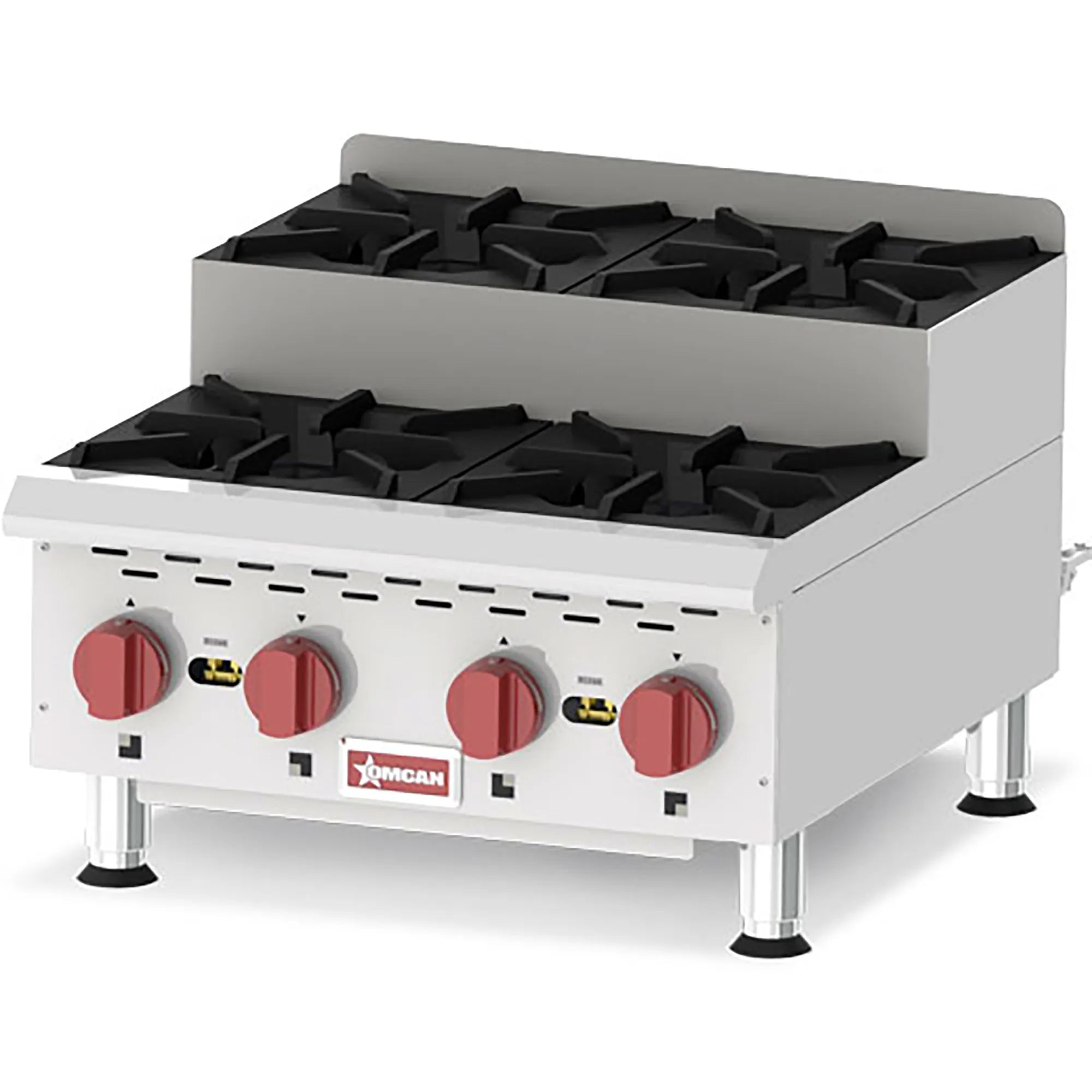 Omcan 44199 Natural Gas/Propane 24" Step Up Hot Plate Open Burner - 4 Burners, 30,000 BTUs/Burner-Phoenix Food Equipment