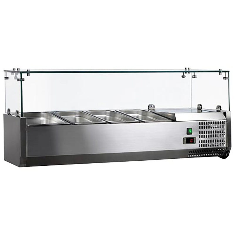 Omcan 46679 Refrigerated 47" Topping Rail with Glass Sneeze Guard-Phoenix Food Equipment