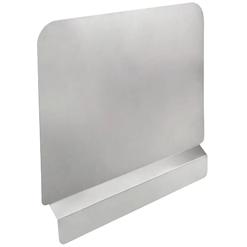 All Points 265597 stainless steel fryer splashguard, flat splash panel with bent mounting flange, angled view