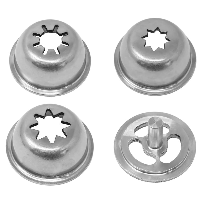 Omcan 47701 churro spout set, four round aluminum nozzle discs with different star-shaped openings