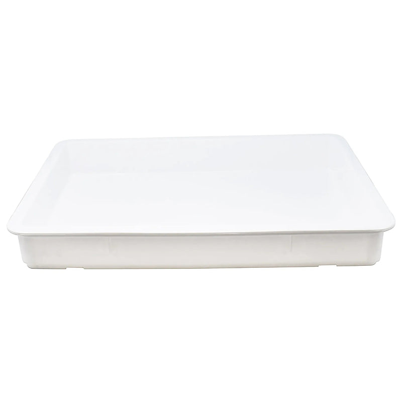 Omcan 80889 white polypropylene pizza dough proofing box, shallow size option shown empty, angled view
