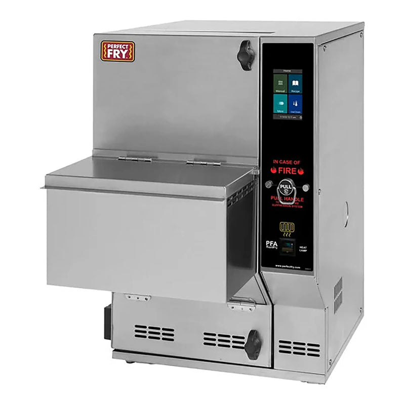 Perfect Fry PFA500 automatic ventless countertop fryer in stainless steel with front hopper and touchscreen