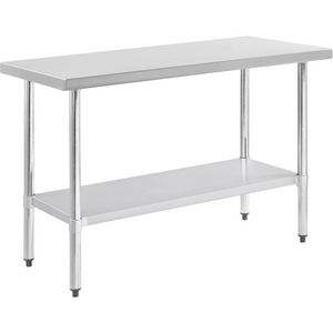 Phoenix ECONOMY 18 gauge 430 stainless steel work table with flat top and undershelf, angled front view