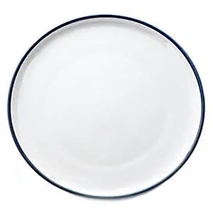 Phoenix Milford white ceramic plate with dark blue rim band, top-down view of the larger size option