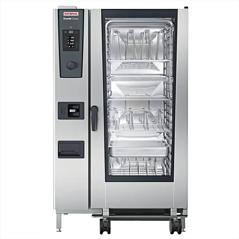 Rational iCombi Classic 20 full size electric floor model combi oven with manual controls and wide roll-in rack