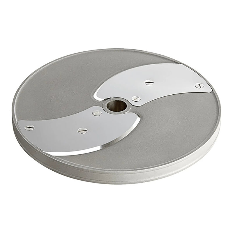 Robot Coupe slicing disc for Expert food processors, aluminum disc with two stainless steel blades, angled view