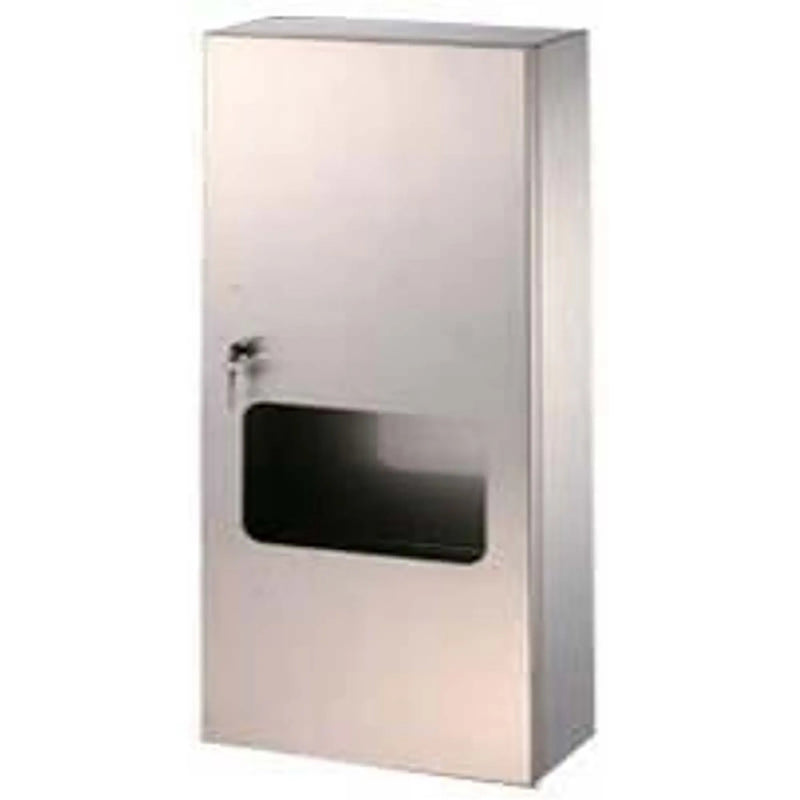 Sanital SN-5015E recessed paper towel dispenser with waste receptacle in brushed stainless steel, angled view