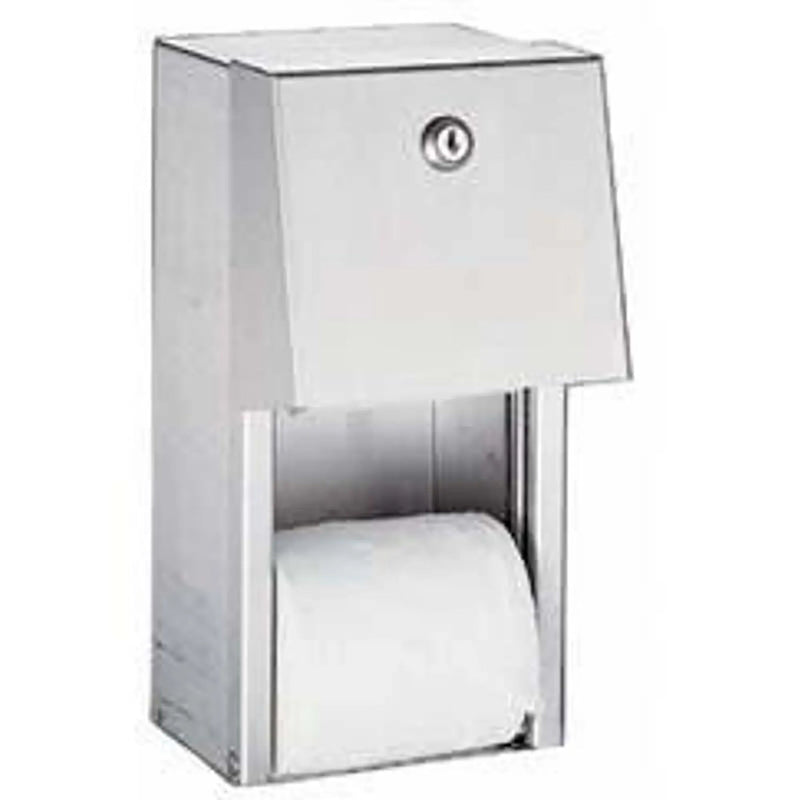 Sanital SN-800B double toilet paper dispenser in brushed stainless steel with lockable cover and exposed roll