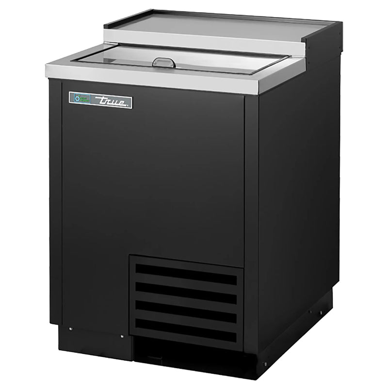 True T-24-GC Series 24-inch top-loading glass and plate chiller in black finish with stainless top