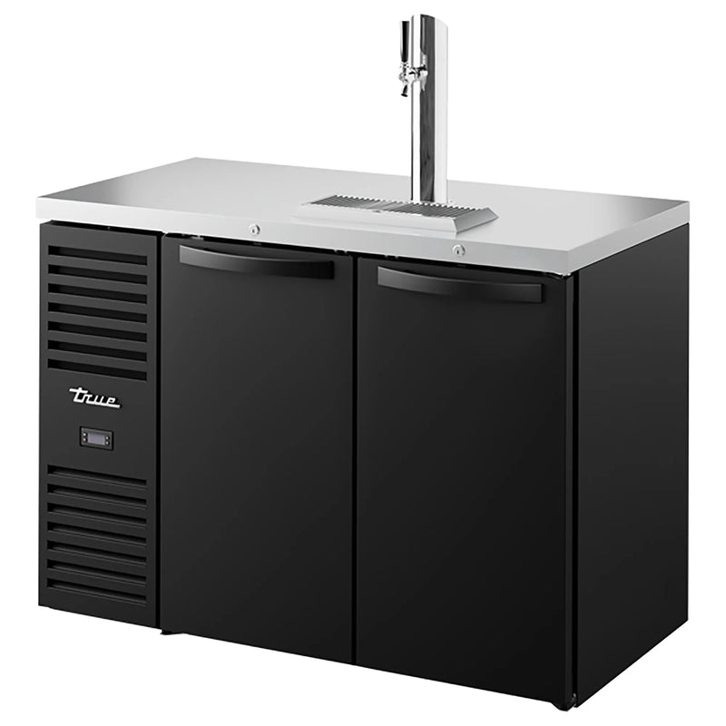True TDR48-RISZ1-L Series 48-inch double door keg beer dispensing cooler in black with tap tower