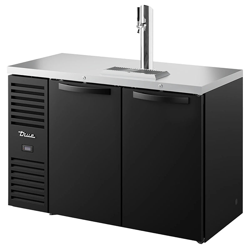 True TDR52-RISZ1-L Series 52-inch double door keg beer dispensing cooler in black with tap tower