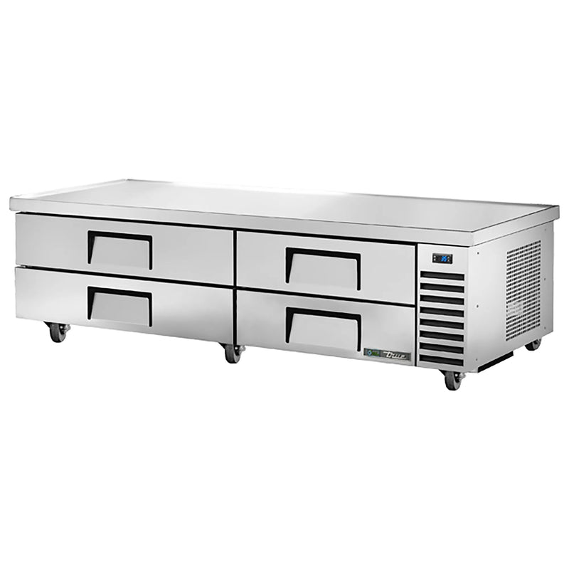 True TRCB-82-84-HC 84-inch stainless steel refrigerated chef base with four drawers and extended top