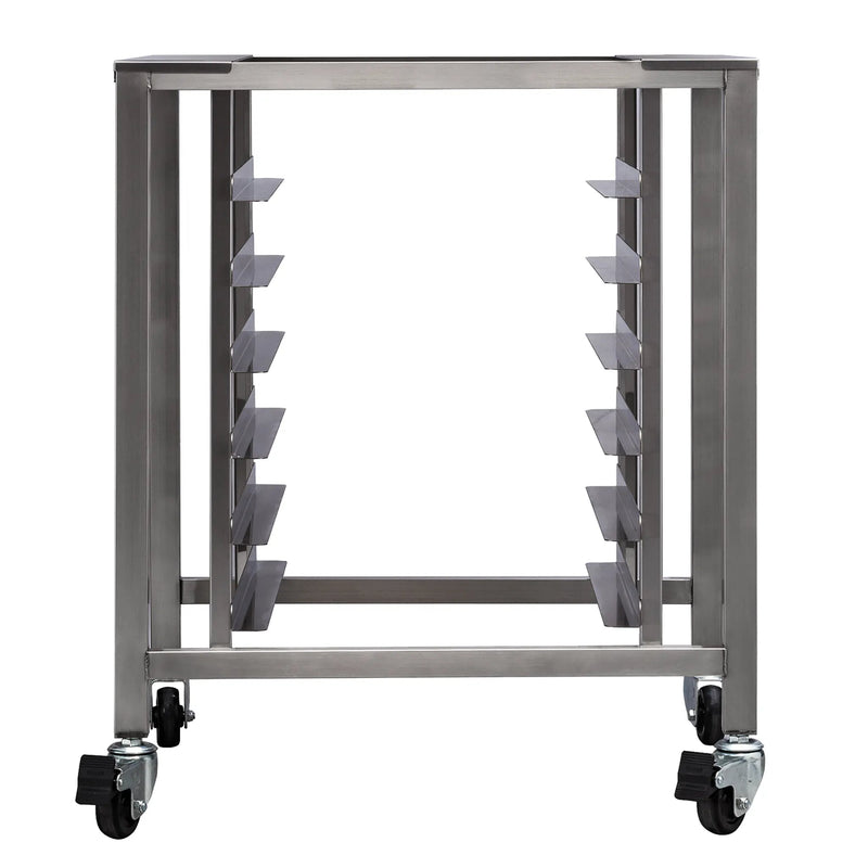 TurboFan SK32 stainless steel oven stand with side pan supports and casters for E32 and G32 series ovens