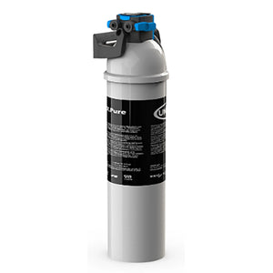 Unox XHC012 water filtration system, black cartridge filter with blue connection head, upright front view