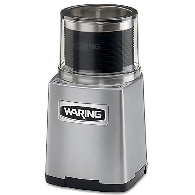 Waring WSG60 3 cup heavy duty wet and dry spice grinder with brushed stainless steel base, front view