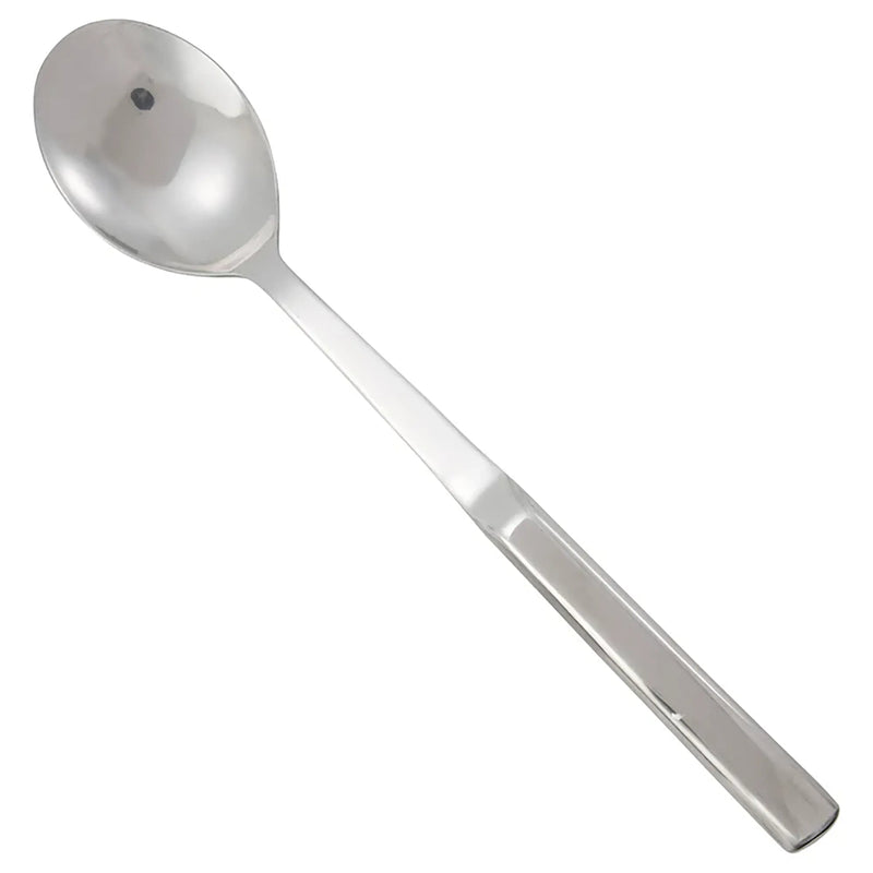 Winco 11.75-inch stainless steel solid serving spoon with hollow handle, satin buffet spoon, top view