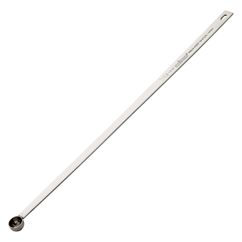 Winco 18/8 stainless steel measuring spoon with long handle, smallest bowl size shown in full length