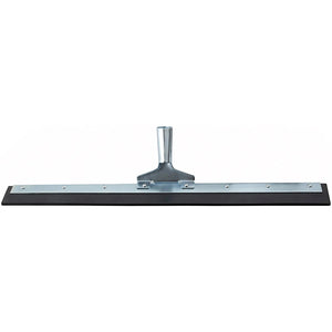 Winco 24-inch wide floor squeegee, black rubber blade on a steel frame with threaded handle socket