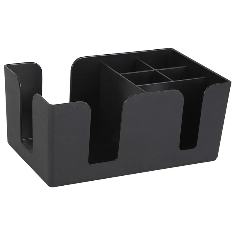 Winco 6 compartment plastic condiment caddy, black bar organizer for napkins, straws and stir sticks