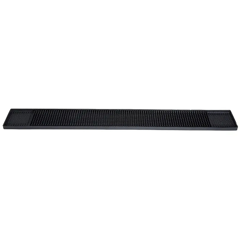 Winco bar rail spill mat, long narrow black rubber mat with raised ribbed surface for bar counters
