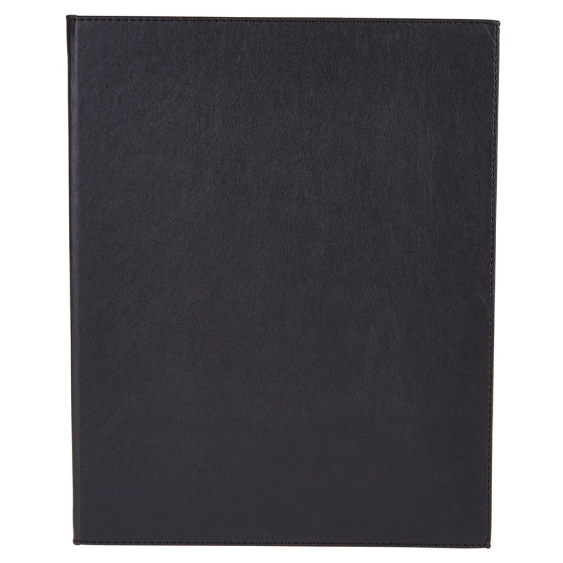 Winco black two-view menu cover for 8.5 x 11 inch menus, closed book-style folder, front view