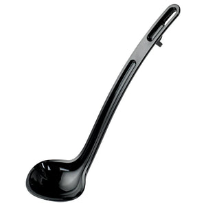 Winco CURV black one-piece dual spout ladle, glossy polycarbonate ladle with hooked handle, smaller size
