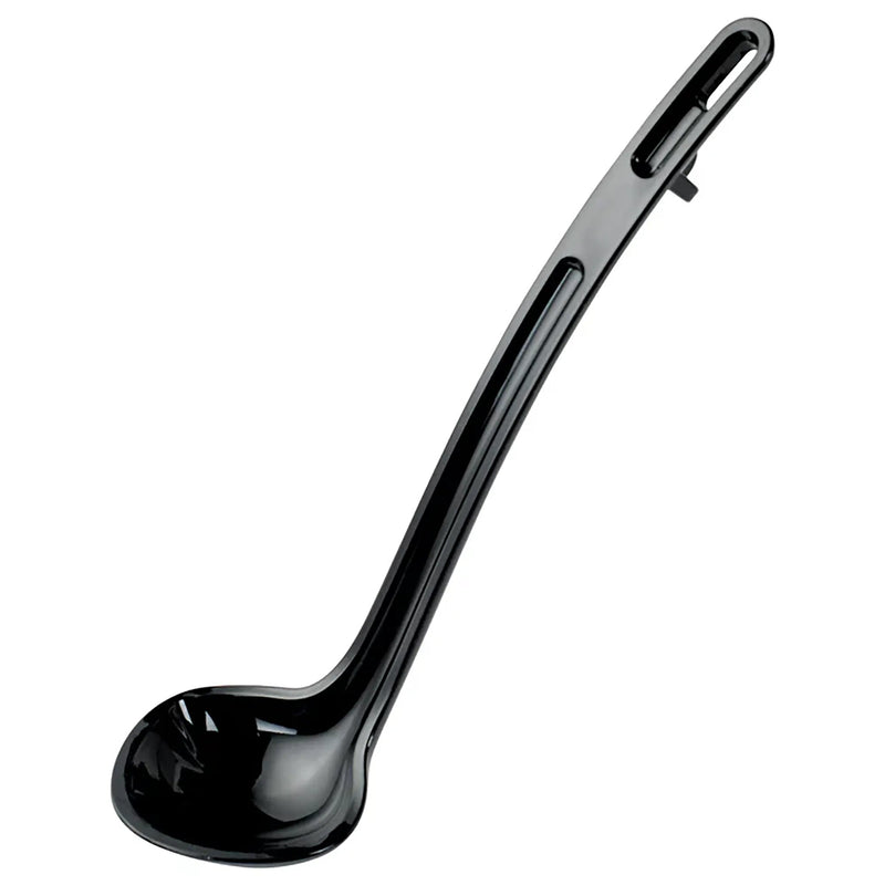 Winco CURV black one-piece dual spout ladle, glossy polycarbonate ladle with hooked handle, smaller size